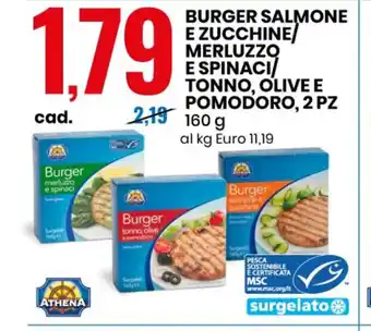 Eurospin Burger Salmone E Zucchine/ Merluzzo E Spinaci/ Tonno, Olive E Pomodoro, 2 Pz 160 g offerta