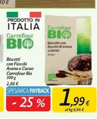 Carrefour Market Biscotti con fiocchi avena e cacao carrefour bio 300 g offerta
