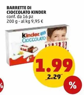 Barrette di cioccolato kinder conf. da 16 pz  200 g - al kg 9,95 €
