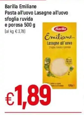 Famila Barilla Emiliane Pasta all'uovo Lasagne all'uovo sfoglia ruvida e porosa 500 g offerta