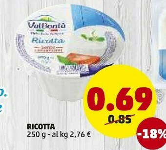 PENNY Valbontà Ricotta 250 G(ml) offerta
