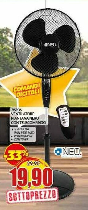Risparmio Casa Neo Ventilatore Piantana Nero Con Telecomando offerta