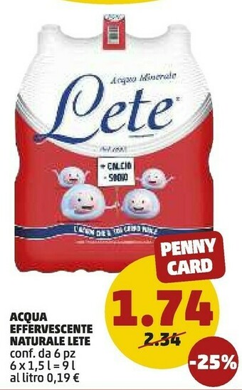 PENNY Lete Acqua Minerale Effervescente Naturale 1500 G(ml) offerta