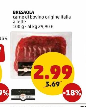 PENNY Bresaola carne di bovino origine italia a fette 100 g offerta