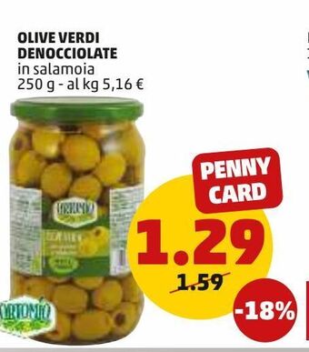 PENNY Olive verdi denocciolate in salamoia 250 g offerta