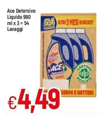 Famila Ace Detersivo Liquido 990 ml x 3 = 54 Lavaggi offerta