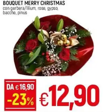 Famila Bouquet Merry Christmas Con Gerbera/Lilium, Rose, Gypso, Bacche, Pinus offerta