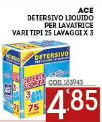 Eurocash ACE detersivo liquido per lavatrice vari tipi 25 lavaggi x 3 offerta