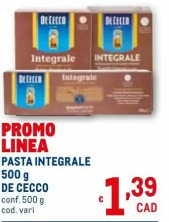 Metro De Cecco Pasta Integrale 500 g offerta