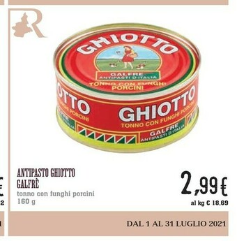 Conad Superstore Galfrè antipasti d'italia Tonno Con Funghi Porcini Ghiotto 160 G(ml) offerta