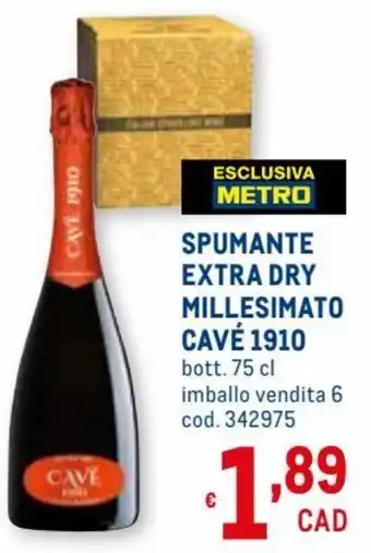 Metro Cavé 1910 Spumante Extra Dry Millesimato Bott. 75 cl Imballo Vendita 6 offerta