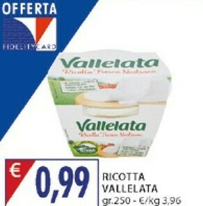 Mercatò Vallelata Ricotta Fresca Senza Conservanti 250 G(ml) offerta