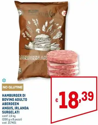 Metro Aberdeen Angus,Irlanda Surgelati Hamburger di Bovino adulto 1,6 kg offerta