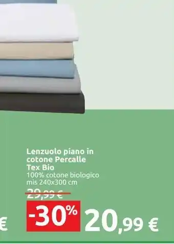 Carrefour Iper Lenzuolo piano in cotone percalle tex bio offerta