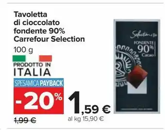 Tavoletta di cioccolato fondente 90% carrefour selection