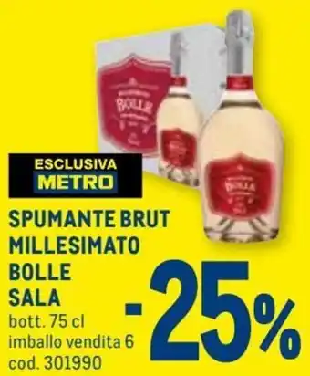 Metro Spumante Brut Millesimato Bolle Sala 75 cl offerta