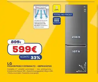 Euronics Lg frigorifero combinato - gbp61dspgn offerta