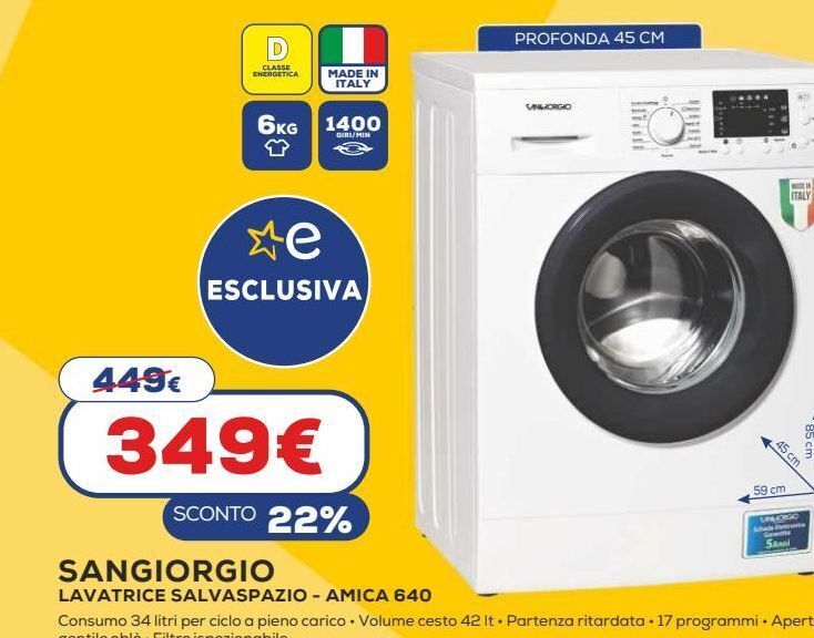 Offerta Sangiorgio lavatrice salvaspazio - amica 640 nel volantino di