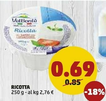 PENNY Valbontà Ricotta 250 G(ml) offerta