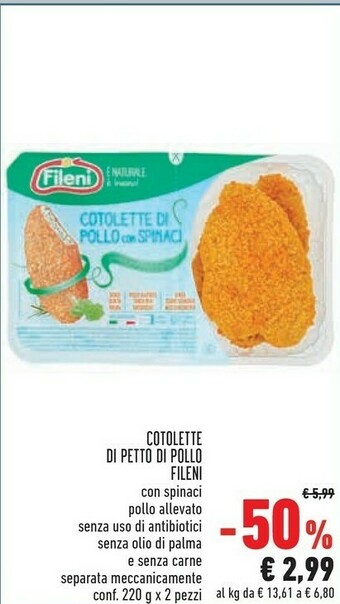 Conad Fileni Cotolette Di Petto Di Pollo Bio 220 G(ml) offerta