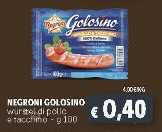 Deco Supermercati Negroni Golosino Pollo E Tacchino Teneri Würstel Dal Gusto Delicato 100 G(ml) offerta