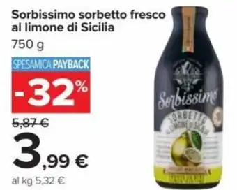 Carrefour Sorbissimo Sorbetto Fresco Al Limone di Sicilia 750 g offerta