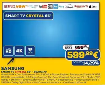 Euronics Samsung Smart TV Crystal 65" 65AU7170 offerta