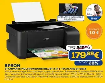 Epson Stampante Multifunzione Inkjet 3 in 1 - Ecotank ET-2814