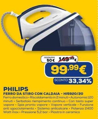 Euronics Philips Ferro da Stiro con Caldaia - HI5920/20 offerta
