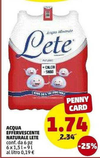 PENNY Lete Acqua Minerale Effervescente Naturale 1500 G(ml) offerta