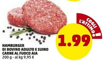 PENNY Aia Hamburger Di Bovino Adulto E Suino Carne Al Fuoco offerta