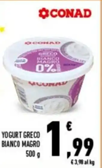 Conad City Conad Yogurt Greco Bianco Magro 500g offerta