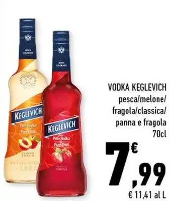 Conad Keglevich Vodka pesca/melone/fragola/classica/panna e fragola 70cl offerta