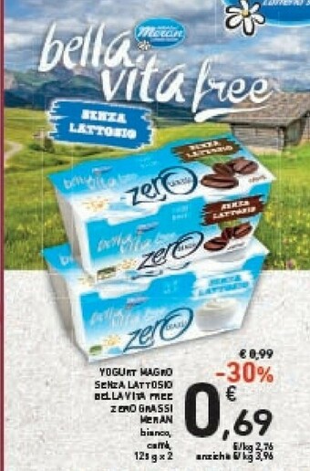 Conad Meran Yogurt Magro Bella Vita Free Zero Grassi Bianco 250 G(ml) offerta