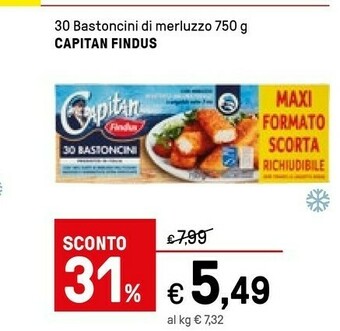 Iper La Grande Findus 30 Bastoncini Di Merluzzo Capitan offerta
