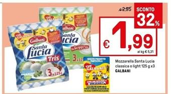 Iper La Grande Galbani Mozzarella Santa Lucia Light 375 G(ml) offerta