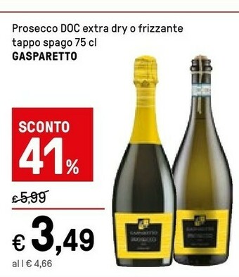 Iper La Grande Gasparetto Prosecco Doc Extra Dry 750 Ml offerta