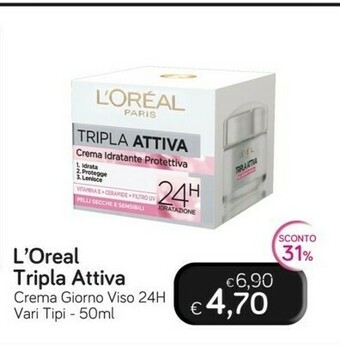 Idea bellezza L'Oreal Tripla Attiva Crema Giorno Viso offerta