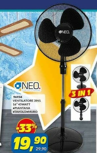 Risparmio Casa Neo Ventilatore 3 In 1 45 Watt Piantana Tavolo Muro offerta