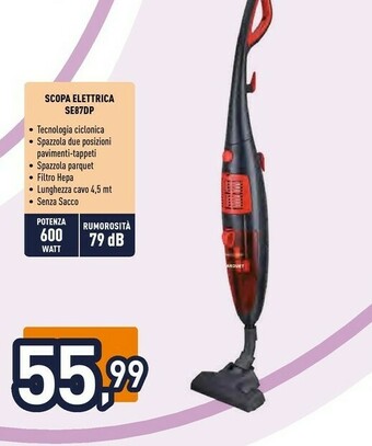 Unieuro Electroline SE87DP Scopa Elettrica Senza Sacchetto Grigio, Rosso 0,8 L 600 W offerta