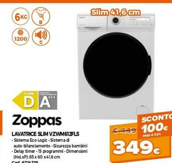 GRANCASA Zoppas Lavatrice Slim VZWM612FLS offerta