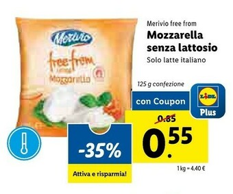 Lidl Merivio - Mozzarella Senza Lattosio 125 G(ml) offerta