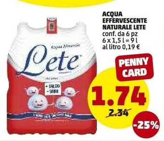 PENNY Lete Acqua Minerale Effervescente Naturale offerta