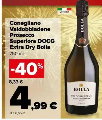 Carrefour Market Conegliano valdobbiadene prosecco superiore docg extra dry bolla 750 ml offerta