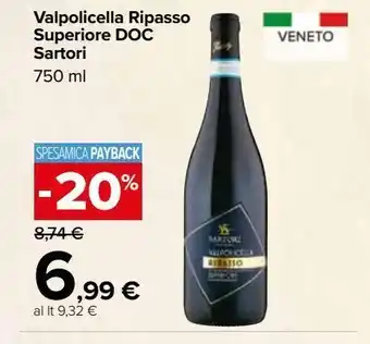 Carrefour Market Valpolicella ripasso superiore  doc sartoti 750 ml offerta