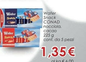 Conad Superstore Conad - Wafer Snack Con Crema Alla Nocciola 225 G(ml) offerta