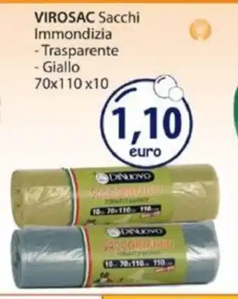 Acqua & Sapone Virosac Sacchi Immondizia Trasparente Giallo 70x110 x 10 offerta