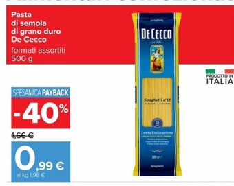 Carrefour Pasta di semola di grano duro De Cecco formati assortiti 500 g offerta