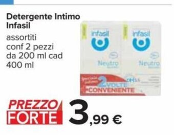 Carrefour Detergente intimo Infasil assortiti conf 2 pezzi da 200 ml cad 400 ml offerta