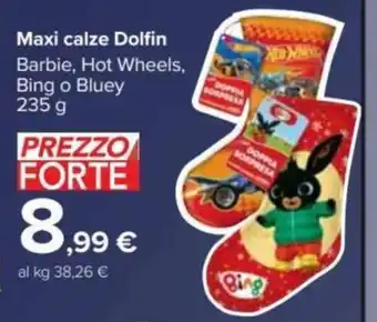 Carrefour Maxi calze Dolfin Barbie, Hot Wheels, Bung o Bluey 235g offerta